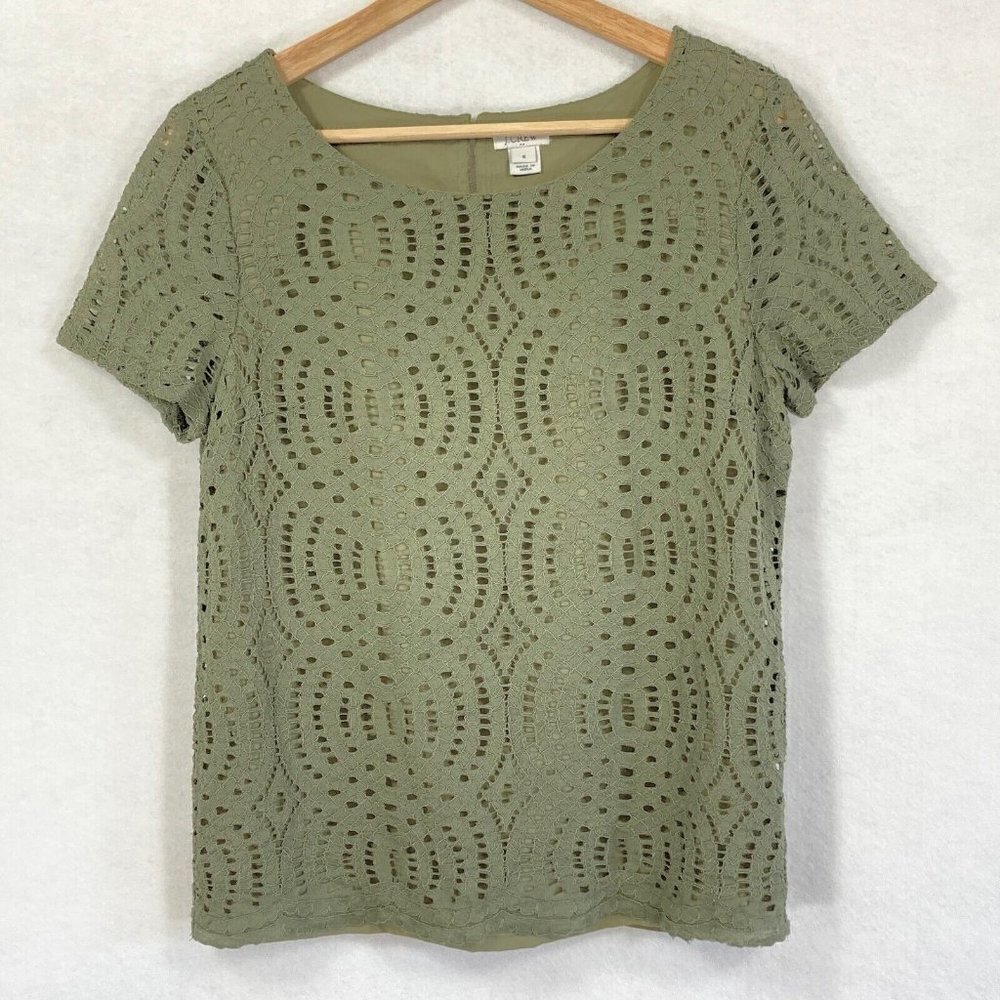 J. Crew Lace Tee Shirt Green Size 6